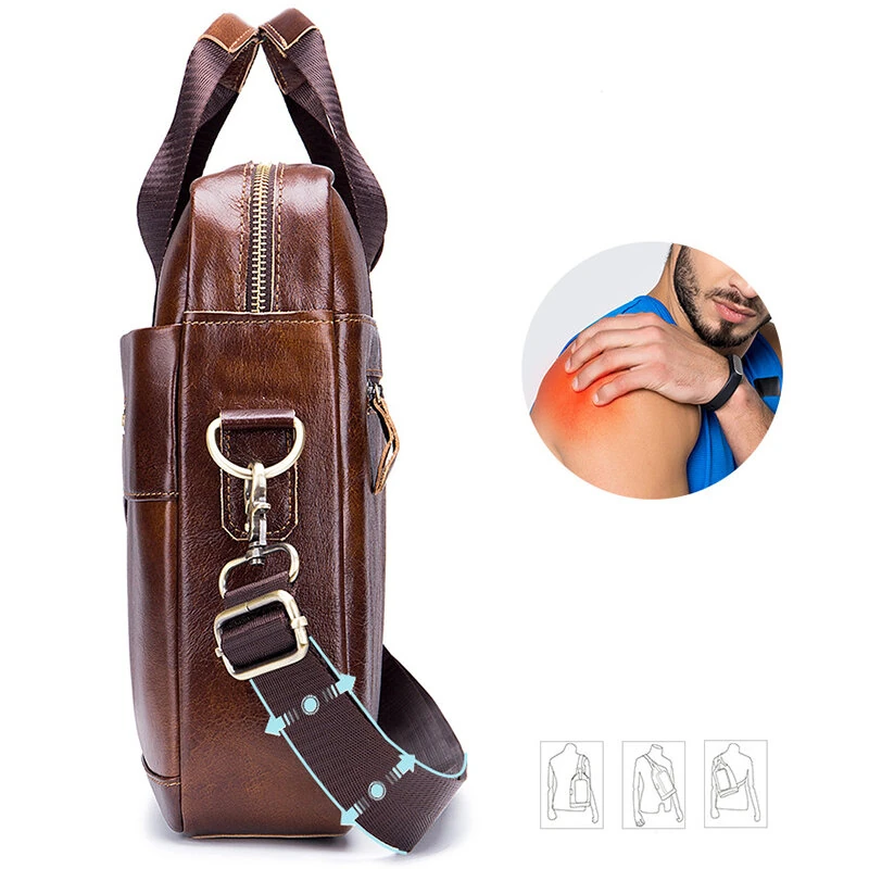 (image for) BULLCAPTAIN Briefcase Shoulder Messenger Bags Men's Genuine Leather 14-inch Laptop Bag's Men's Briefcase Office Business Handbag