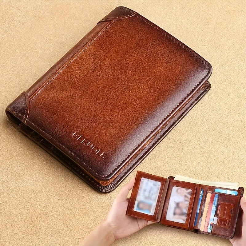Ekphero Men's Wallet Genuine Leather RFID Blocking Short Wallet Vintage Thin Multi Function ID Credit Card Holder Flip-flop Male Money Purse (image for) Ekphero Men's Wallet Genuine Leather RFID Blocking Short Wallet Vintage Thin Multi Function ID Credit Card Holder Flip-flop Male Money Purse
